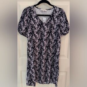 NWT LOFT Women’s Black Floral Puff Sleeve V-neck Dress Size Small